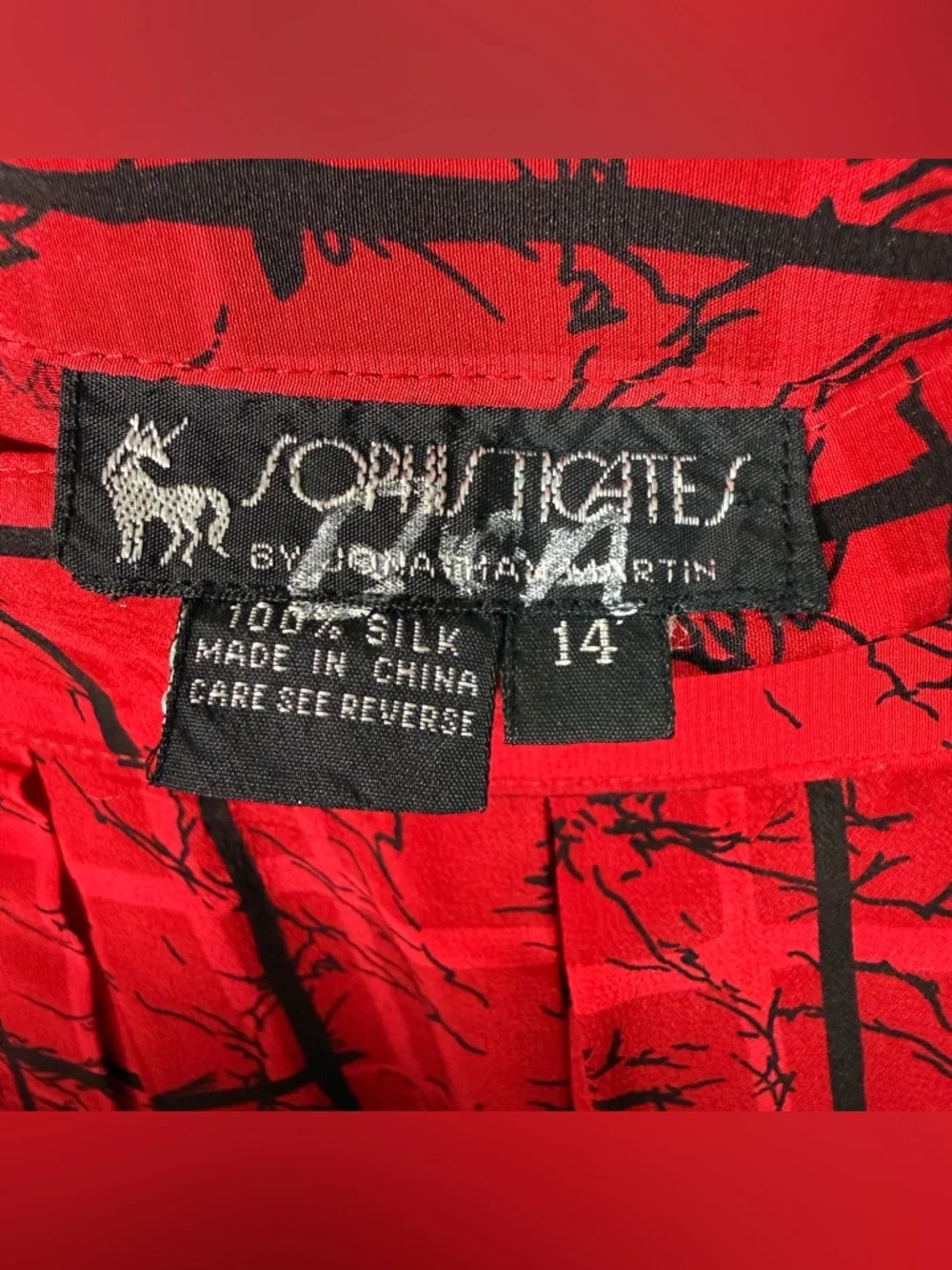 Sophisticates by Jonathan Martin Vintage 100% Silk Pleated Skirt 14 Red Black - Picture 6 of 8